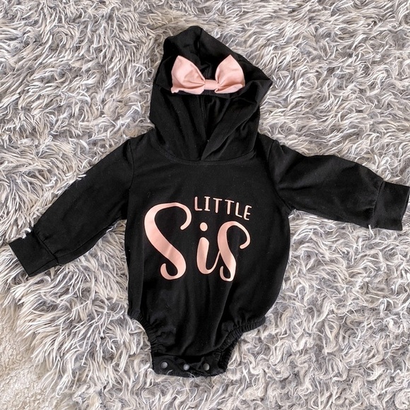Other - "Little Sis" Hooded Black Onesie Size 3-6 months